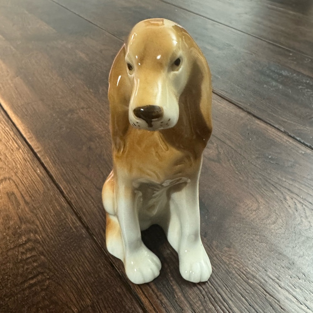 Brown White Ceramic Dog Figurine